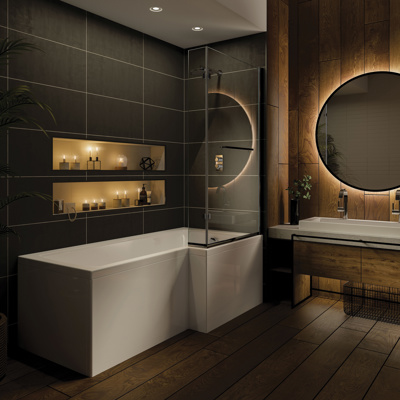 Artesan 1700mm Cube Solarna L Shower Bath Pack - Right Hand (incl. bath, front panel & screen)
