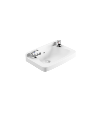 Base Square Cloakroom Basin 458mm x 302mm - 2 Tap Hole - White 