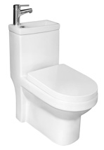 Artesan 2 In 1 Space Saving Basin & WC Set - White (incl. pan, soft close seat, cistern & basin)